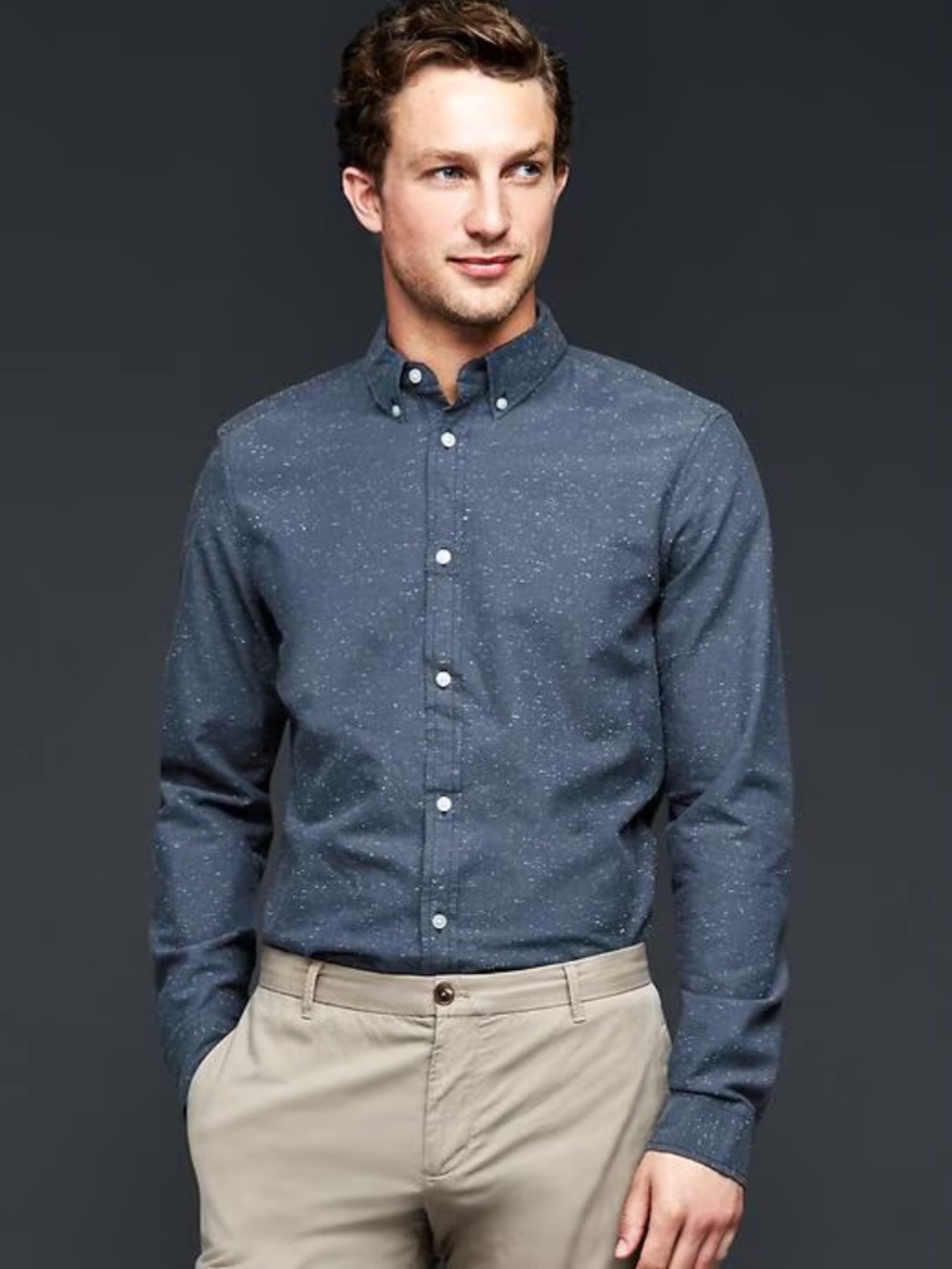GAP Nep Basketweave Modern Oxford Button Down Shirt